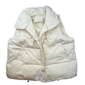 QIESANI Women Puffer Vest Ivory Cream Quilted Stand Collar Oversized XL